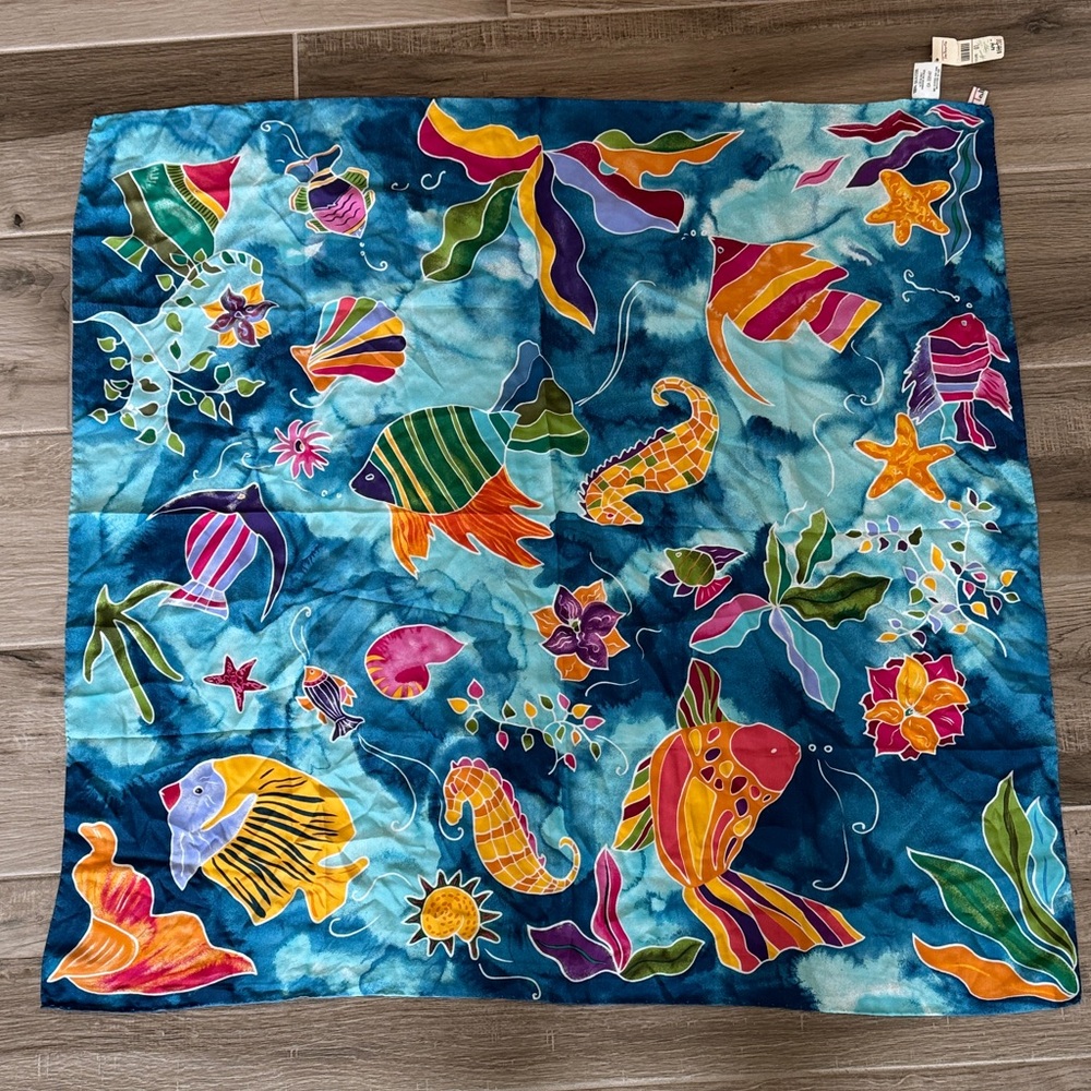 NWT Vintage Talbots tropical fish print silk scarf